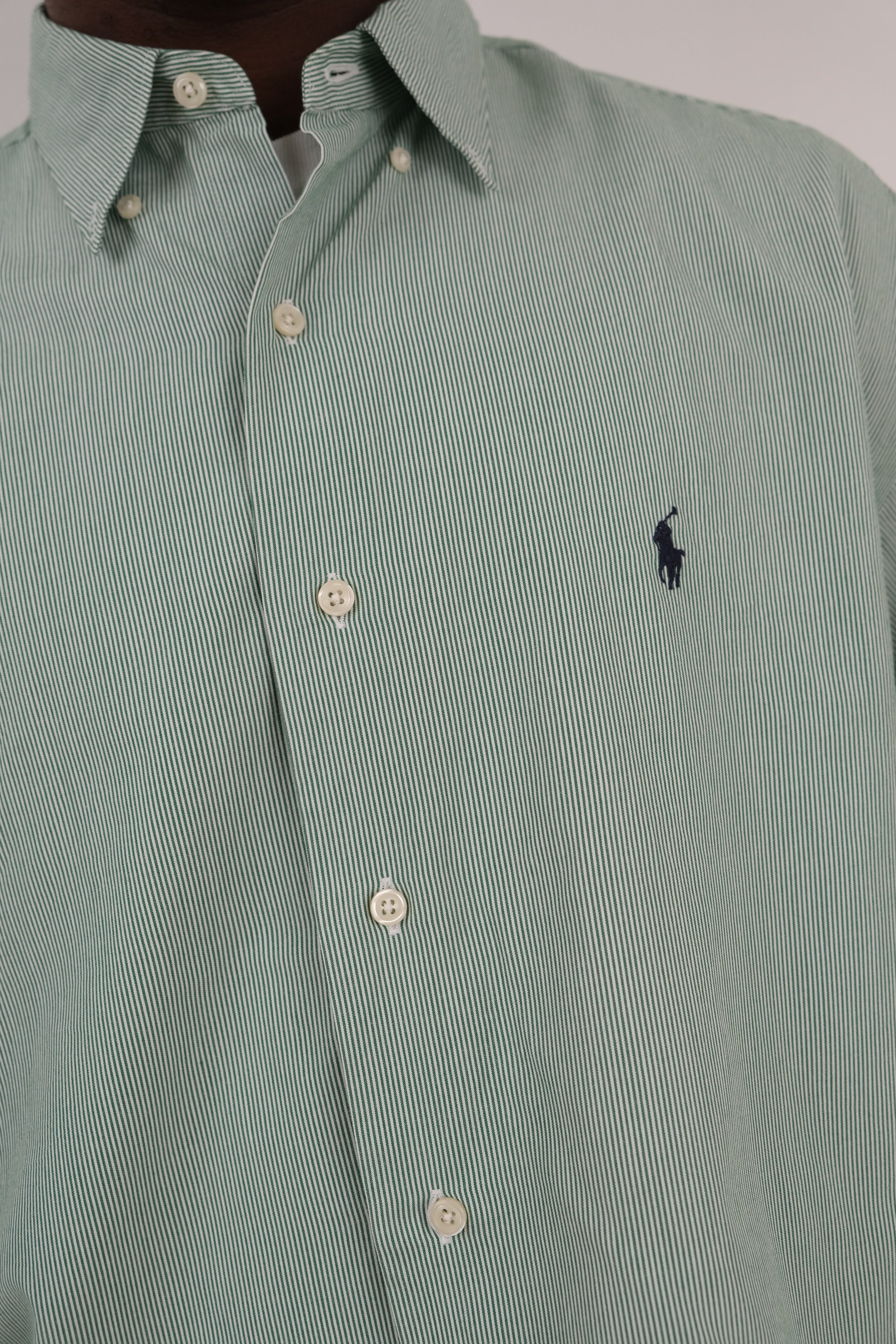 Vintage 90s Green/White Striped Ralph Lauren Cropped Button Down