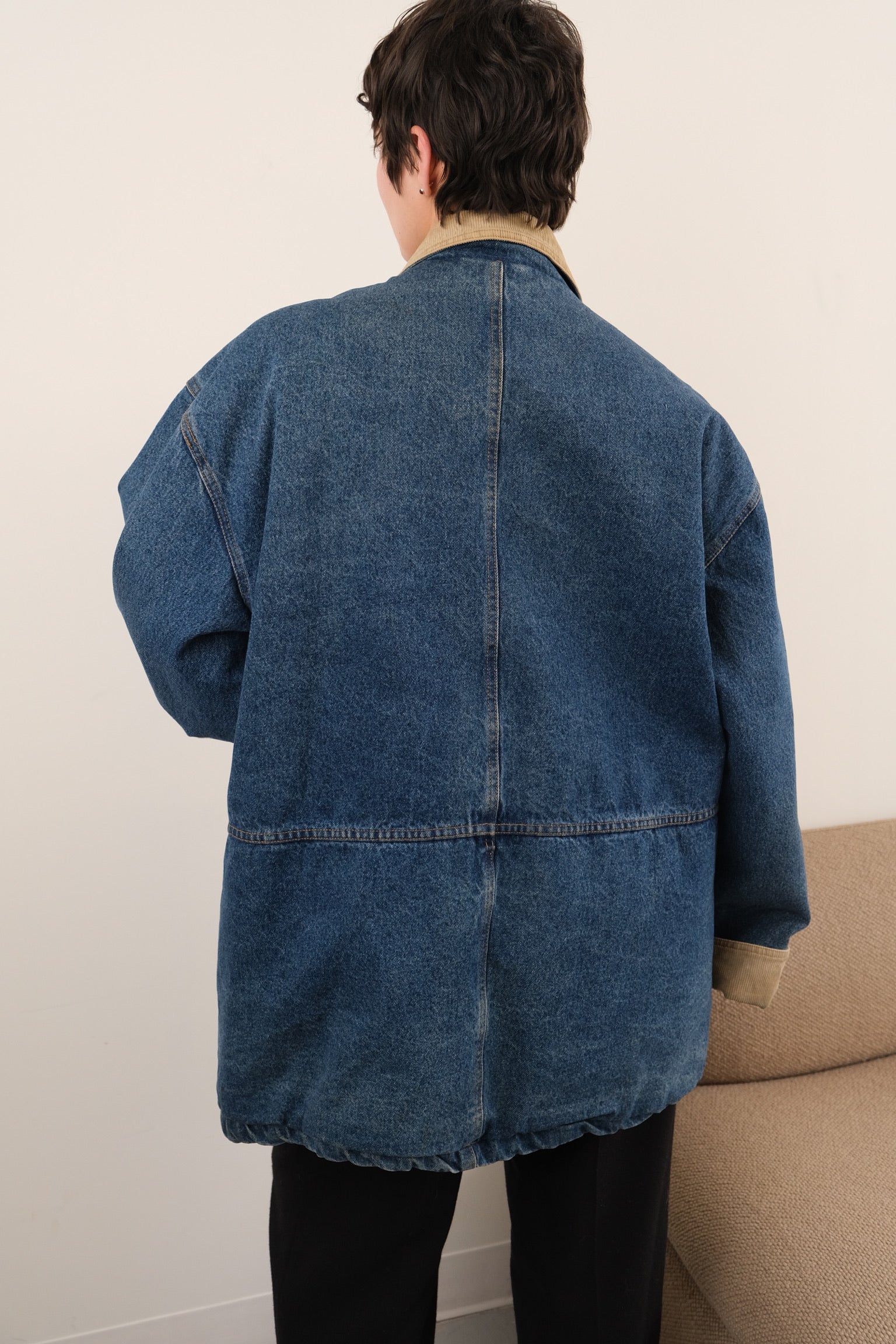 Vintage 90s Medium Wash Denim Corduroy Collar Button Up Chore