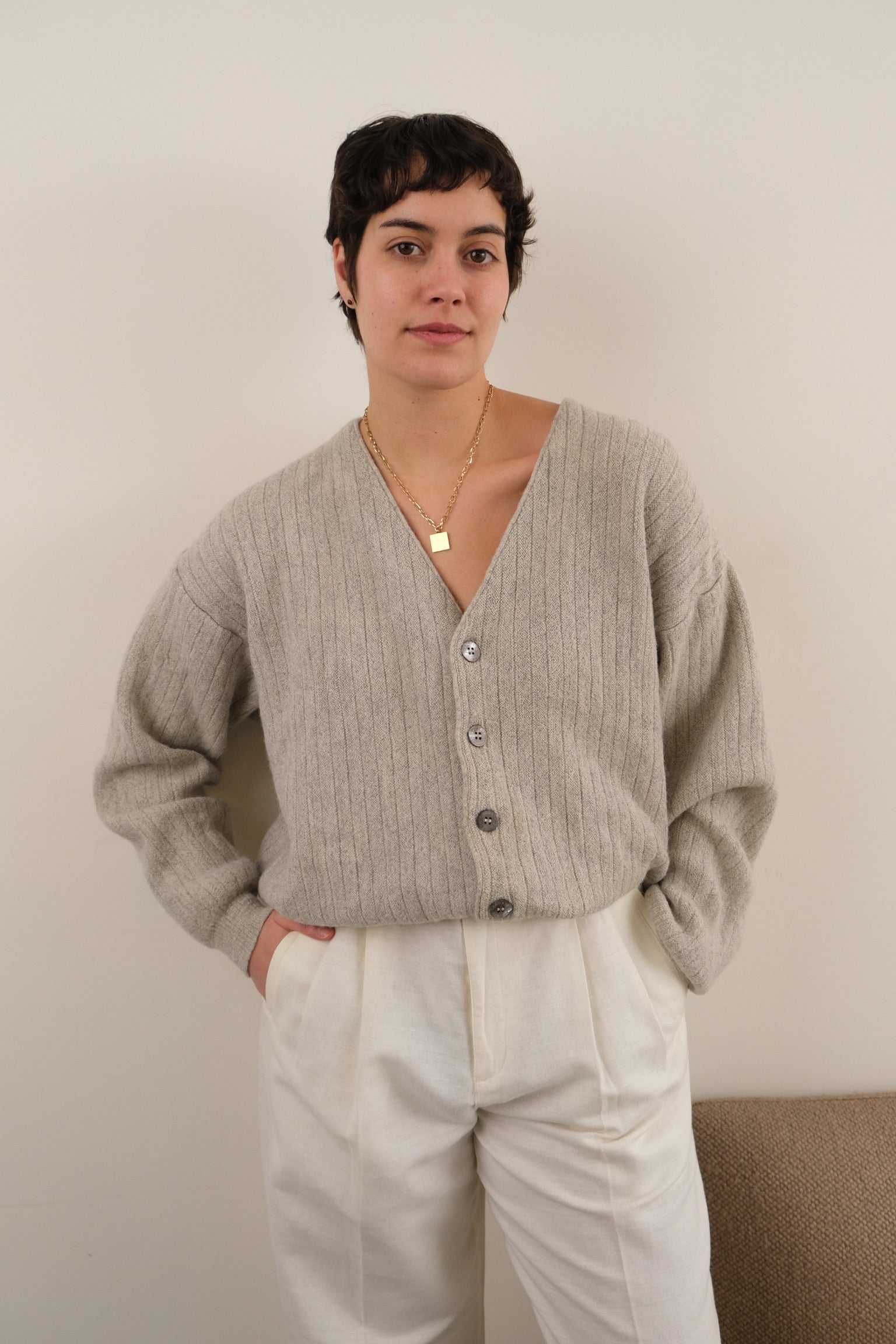 Vintage 90s Oyster Lacoste Baby Alpaca Button Up Cardigan Sweater