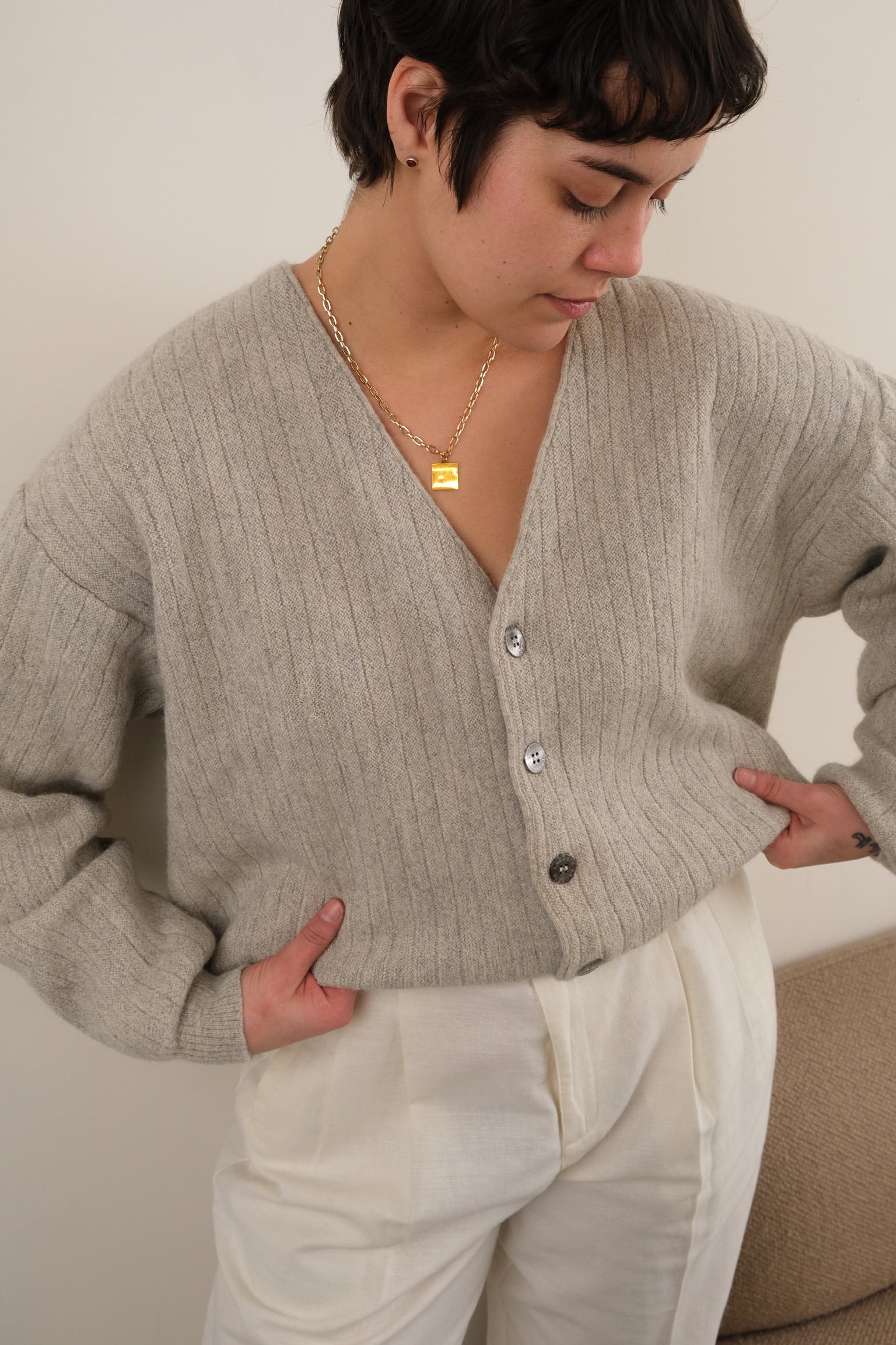 Vintage 90s Oyster Lacoste Baby Alpaca Button Up Cardigan Sweater