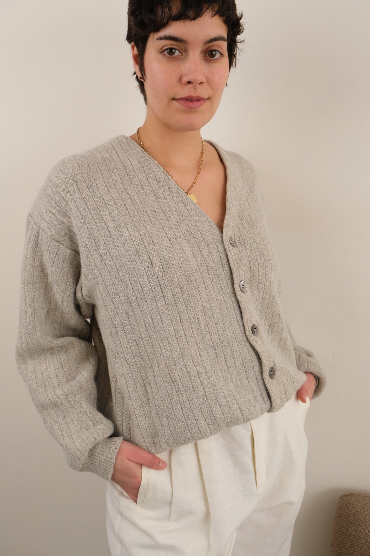 カーディガン [Vintage] 90s Check Retro Alpaca Knit Vintage 90s Oyster Lacoste Baby Alpaca Button Up Cardigan Sweater