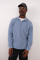 Vintage 90s Slate Ralph Lauren Cotton Long-Sleeve Polo Shirt