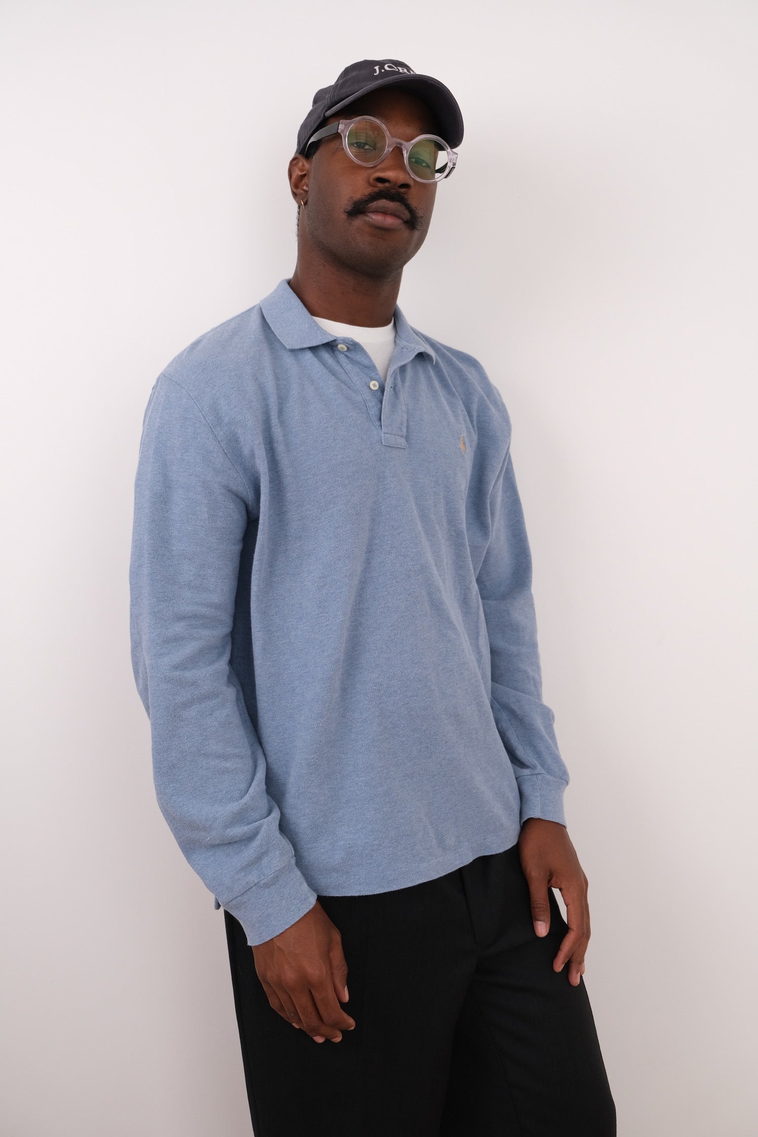 Vintage 90s Slate Ralph Lauren Cotton Long-Sleeve Polo Shirt