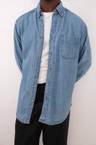 Vintage light wash cotton denim button-down shirt