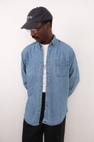 Vintage light wash cotton denim button-down shirt