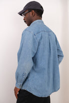 Vintage light wash cotton denim button-down shirt