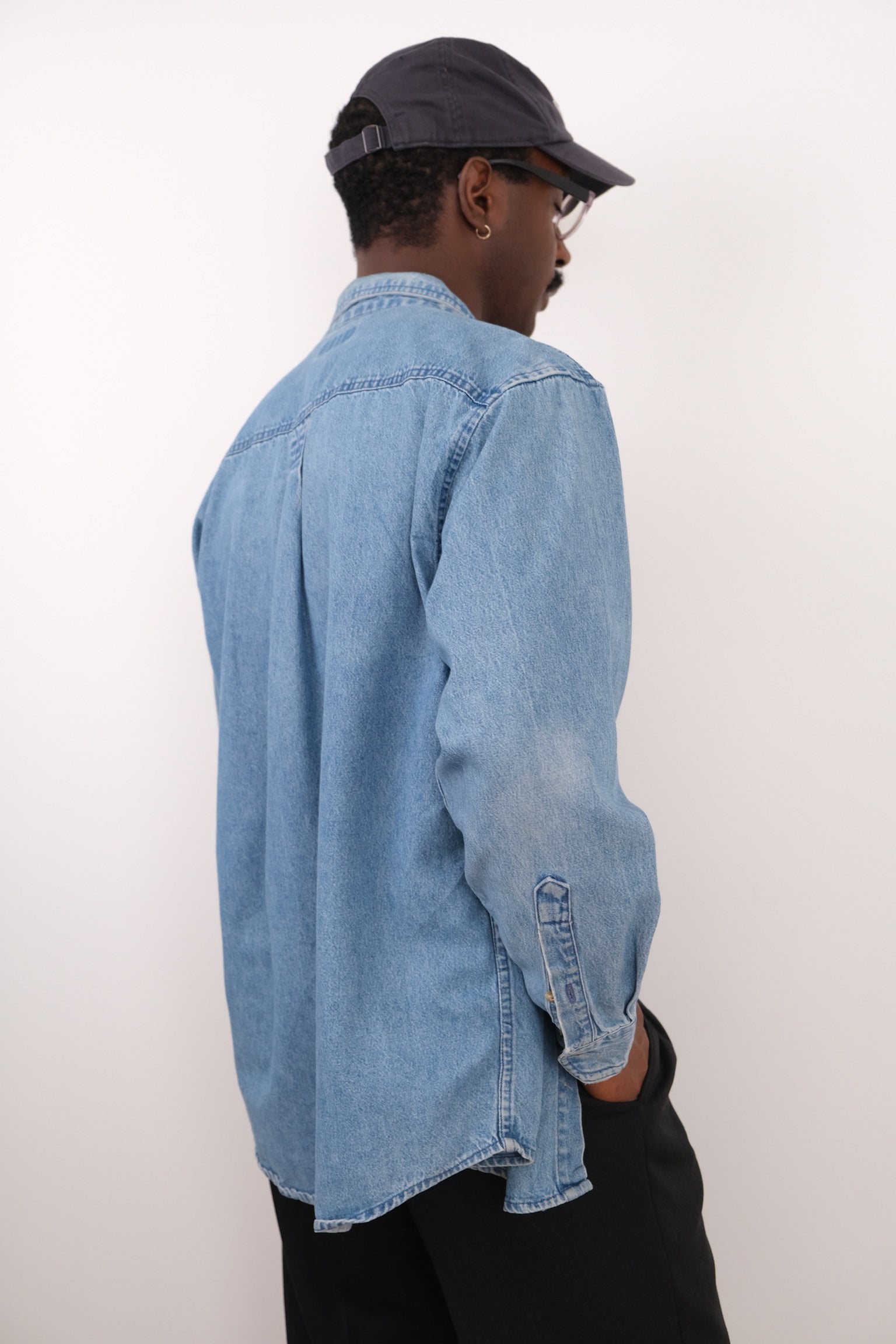 Vintage light wash cotton denim button-down shirt