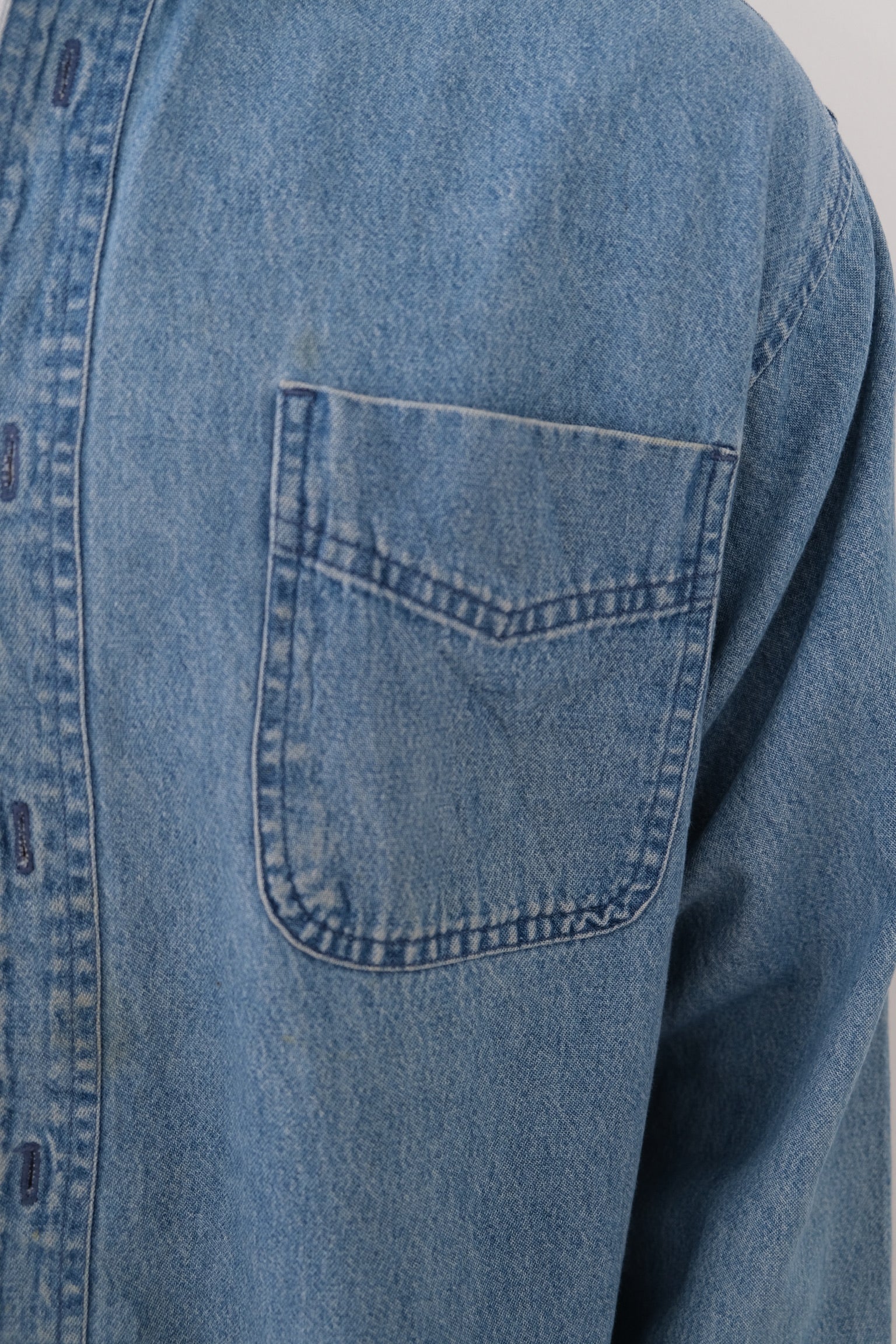 Vintage light wash cotton denim button-down shirt