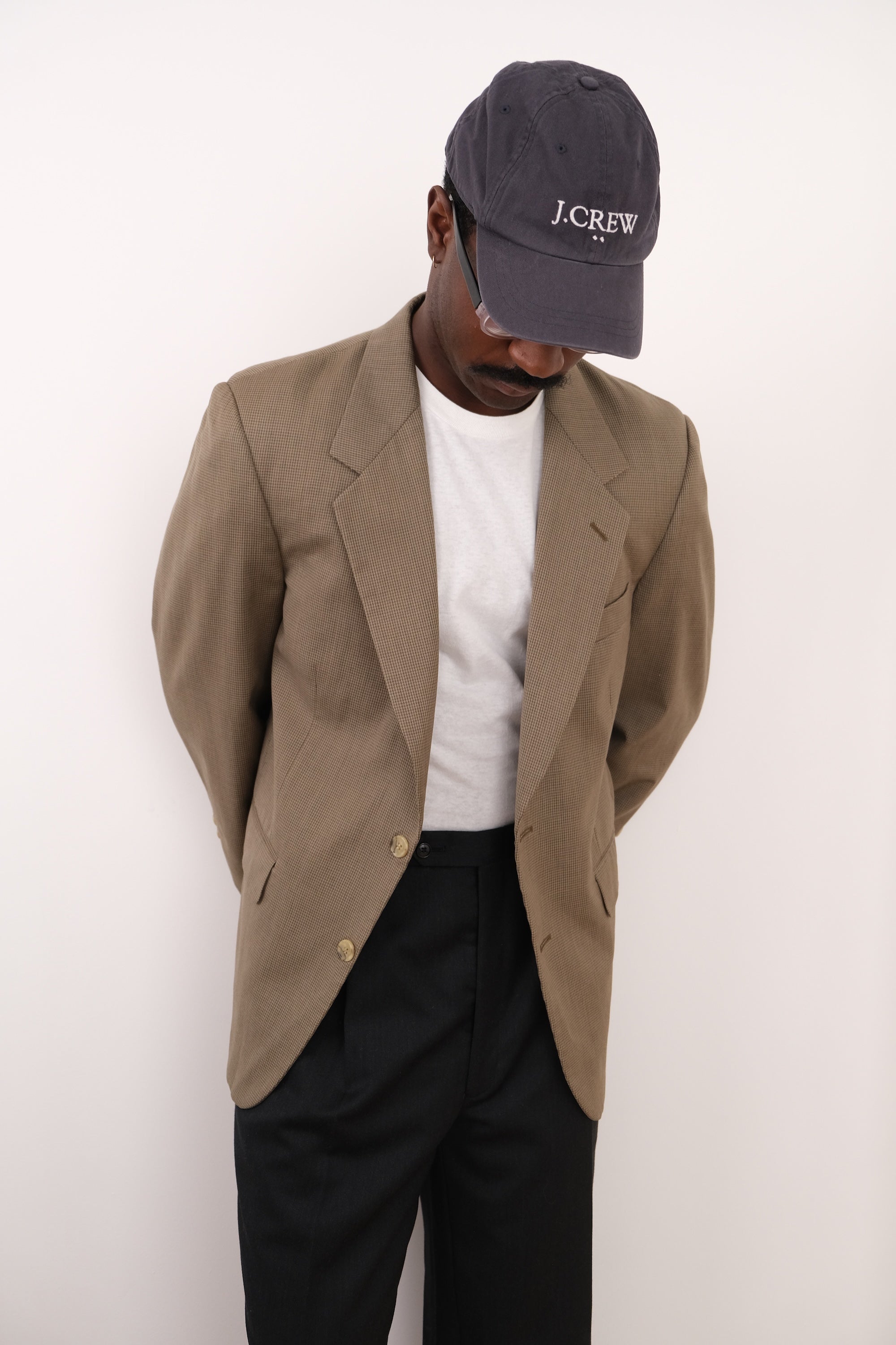 Vintage 80s Fawn Wool Houndstooth Blazer