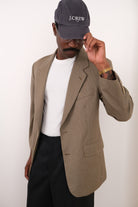 Vintage 80s Fawn Wool Houndstooth Blazer