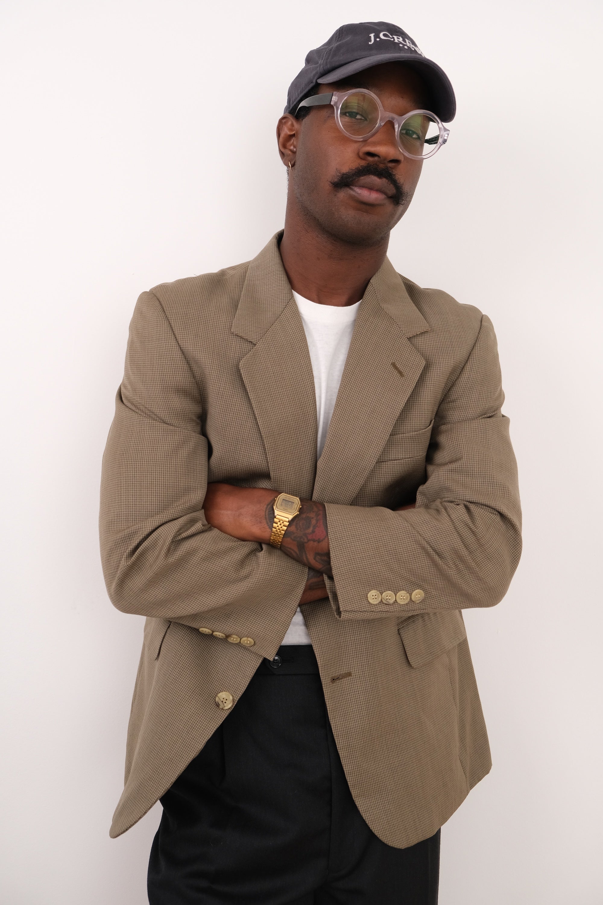 Vintage 80s Fawn Wool Houndstooth Blazer