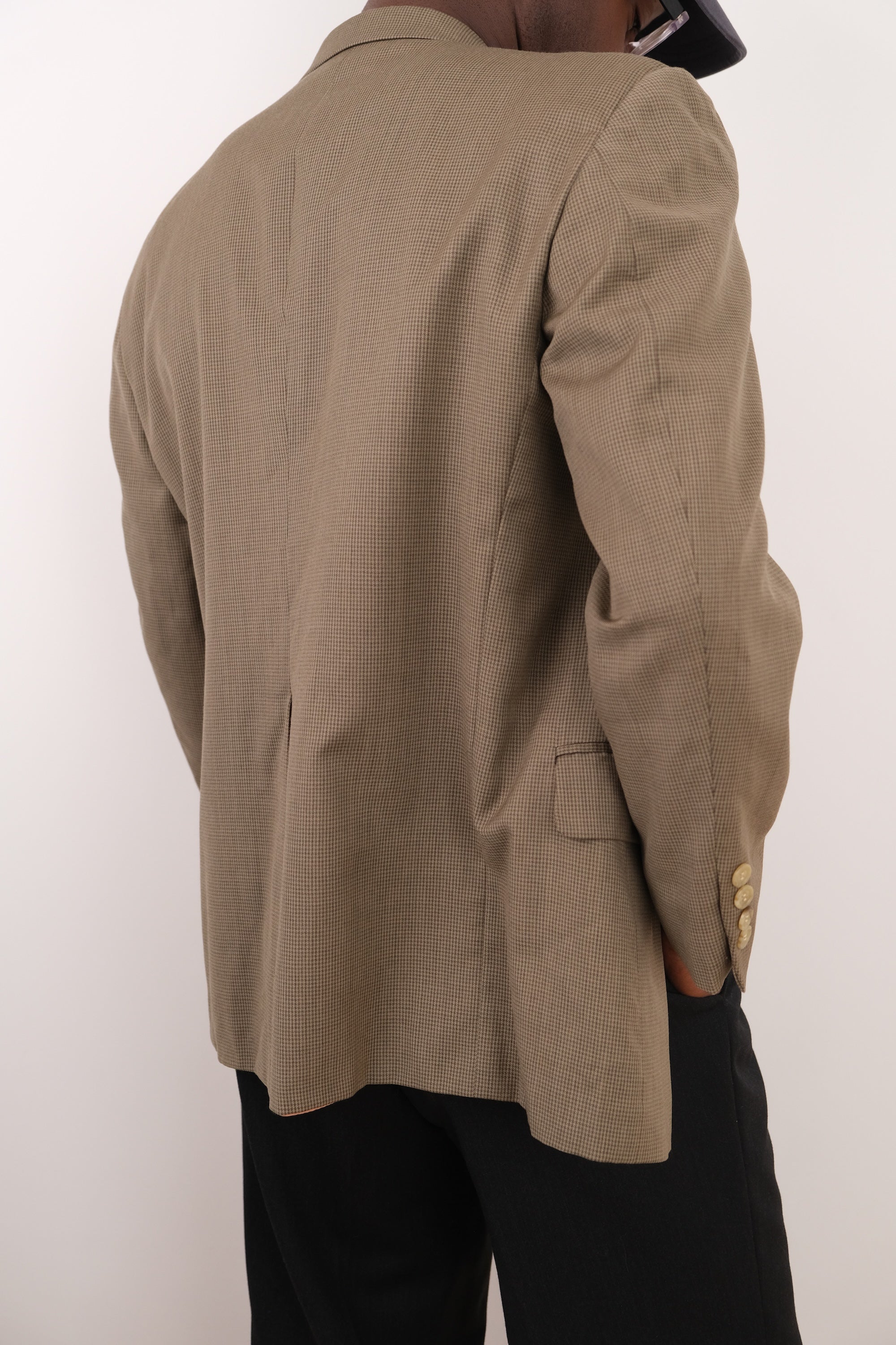 Vintage 80s Fawn Wool Houndstooth Blazer