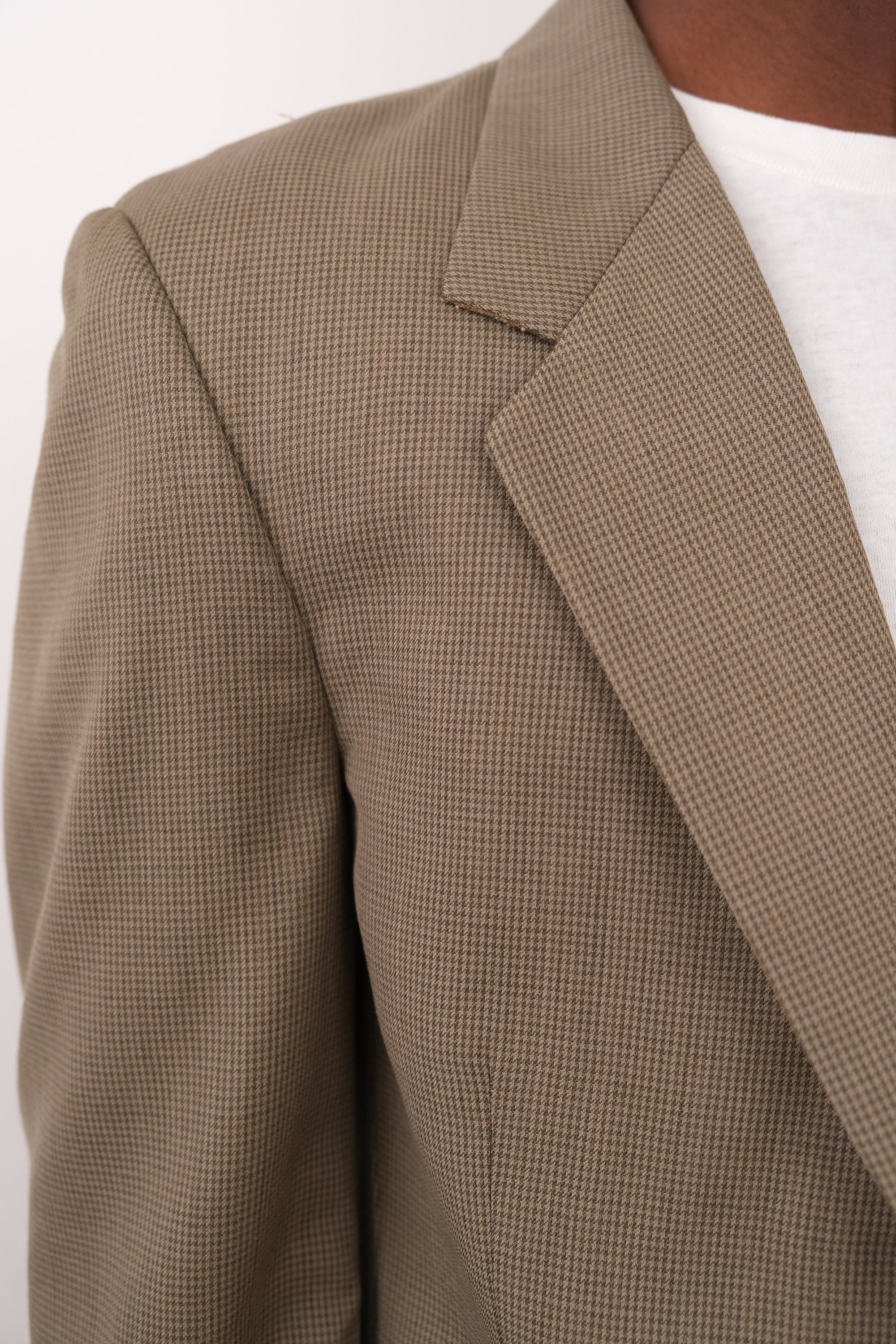 Vintage 80s Fawn Wool Houndstooth Blazer