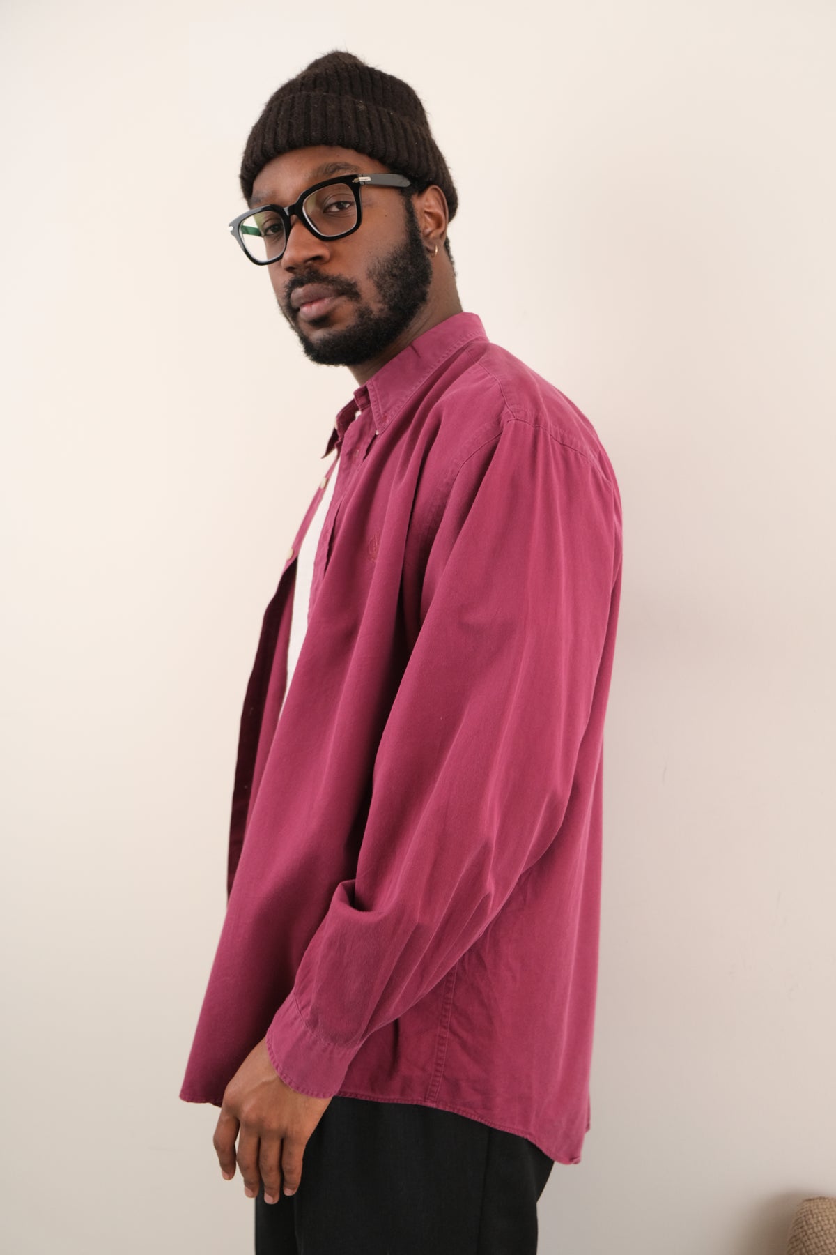 nautica long sleeve dress shirts Vintage Maroon Cotton Shirt – Hermine SIZE::22x Plunge Neck Frill Detail this versatile shirt works My Actual Waist is:51