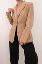 Vintage tan suede leather two-button blazer