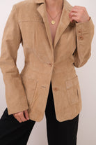 Vintage tan suede leather two-button blazer