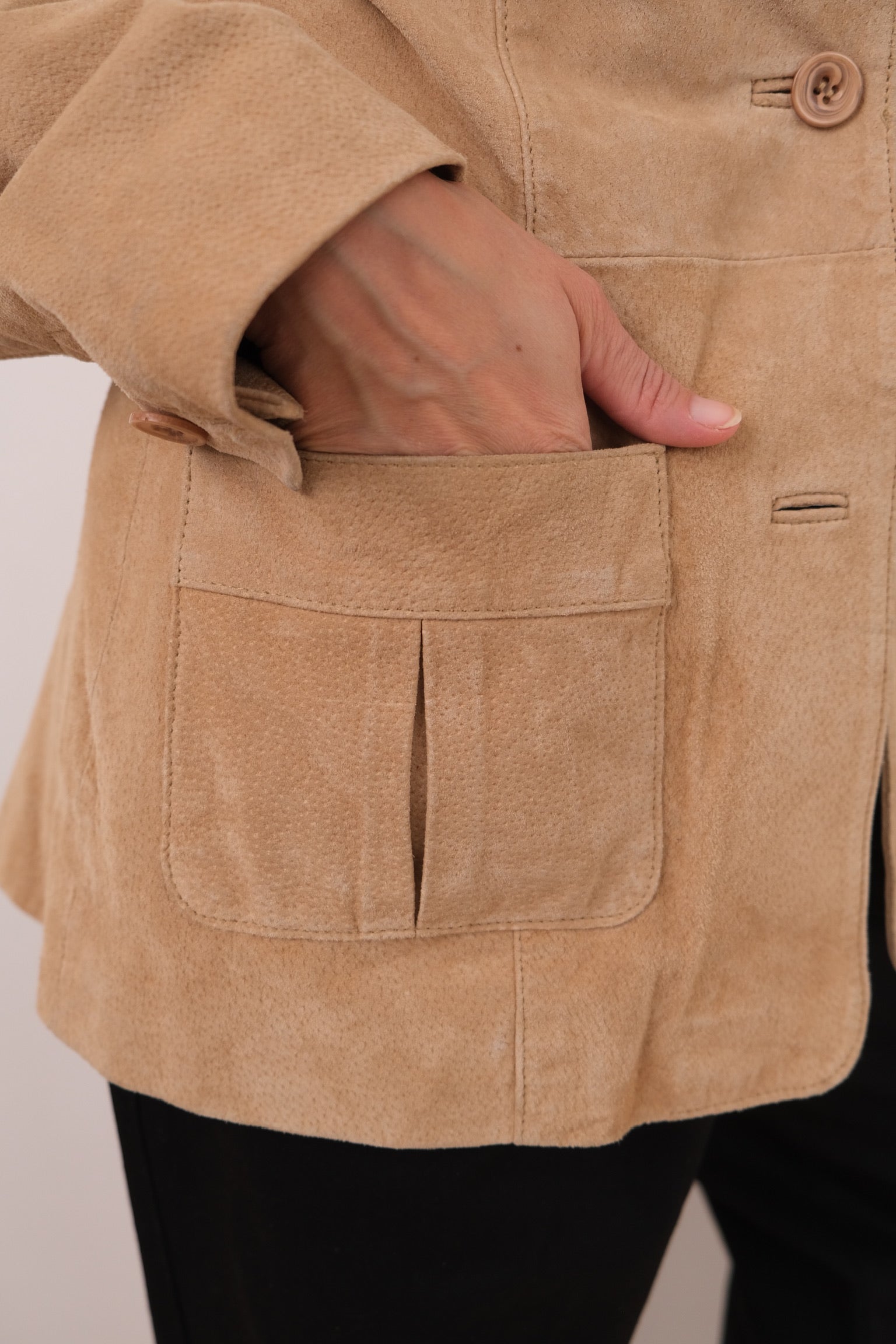 Vintage tan suede leather two-button blazer