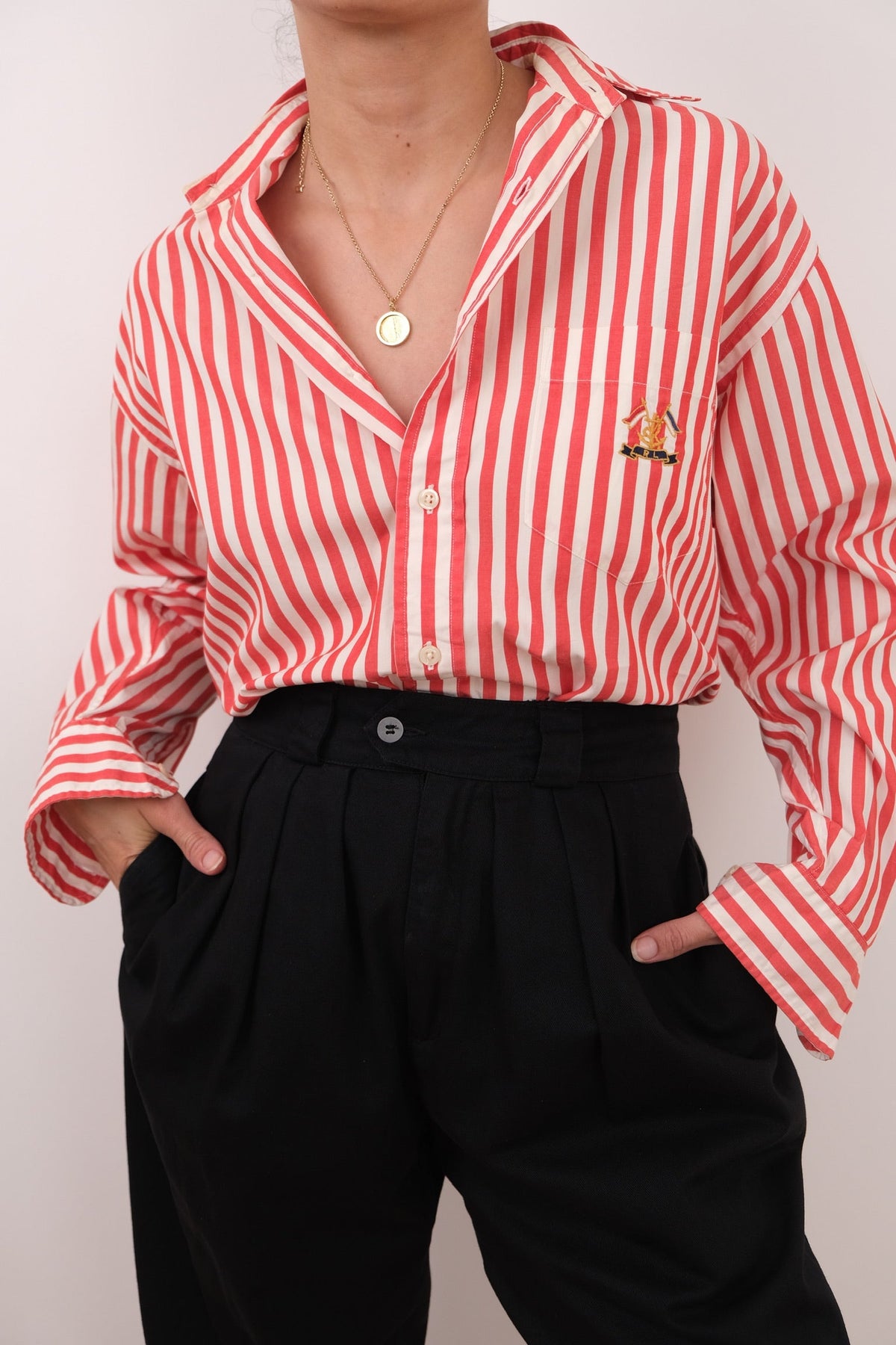 Vintage 90s Currant Ralph Lauren Cotton Striped Button Up