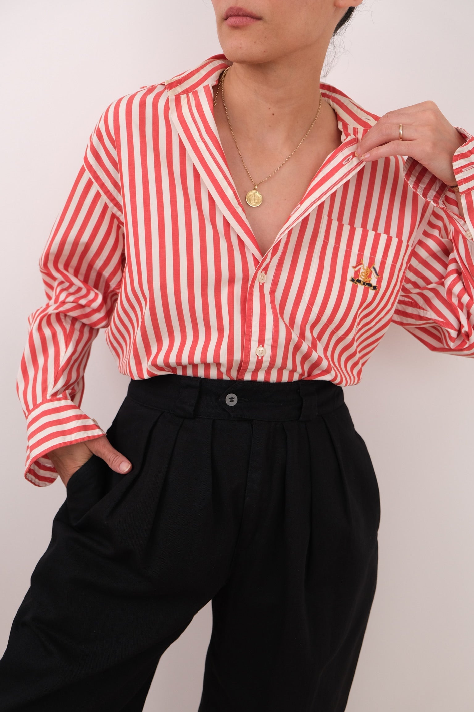 Vintage 90s Currant Ralph Lauren Cotton Striped Button Up