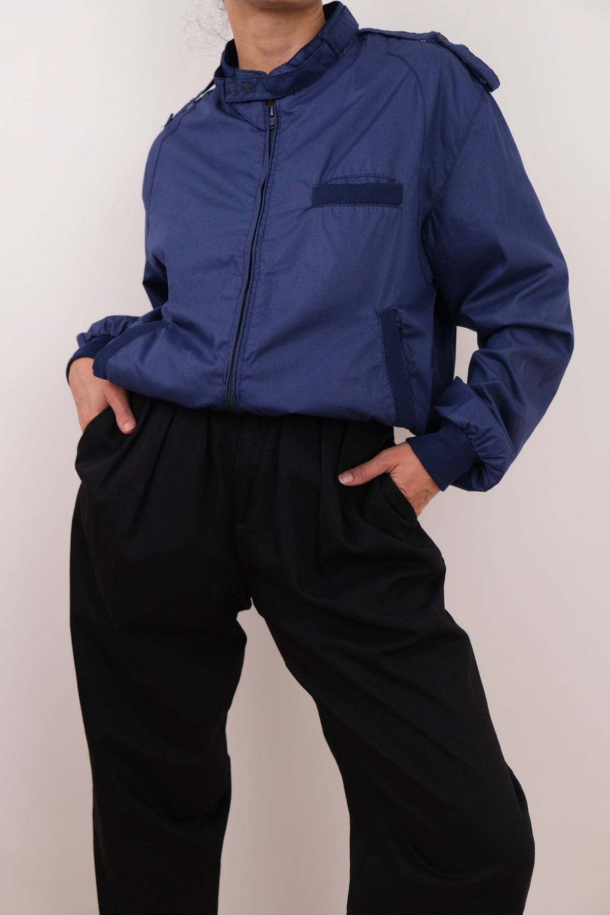 Vintage 90s Sapphire Epaulette Cropped Racer Jacket
