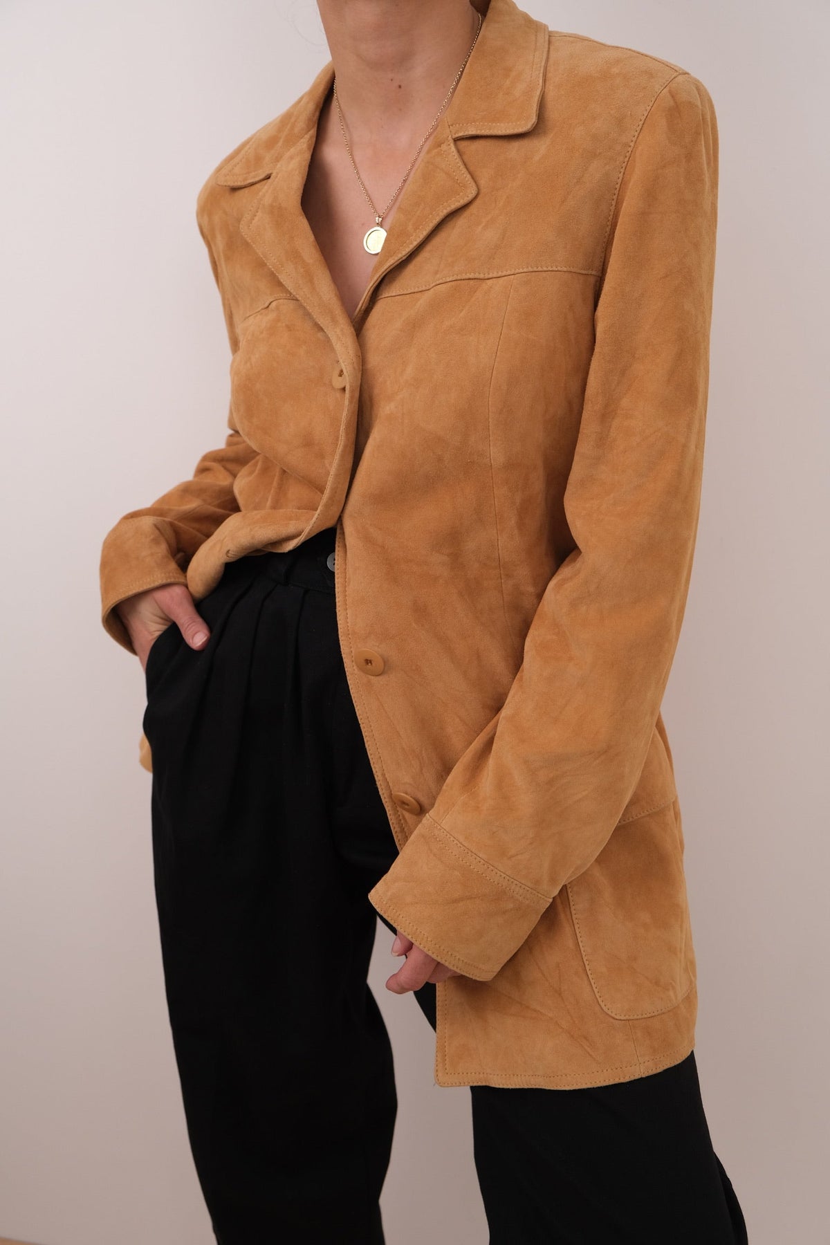 Vintage 90s Italian Fawn Suede Longline Jacket