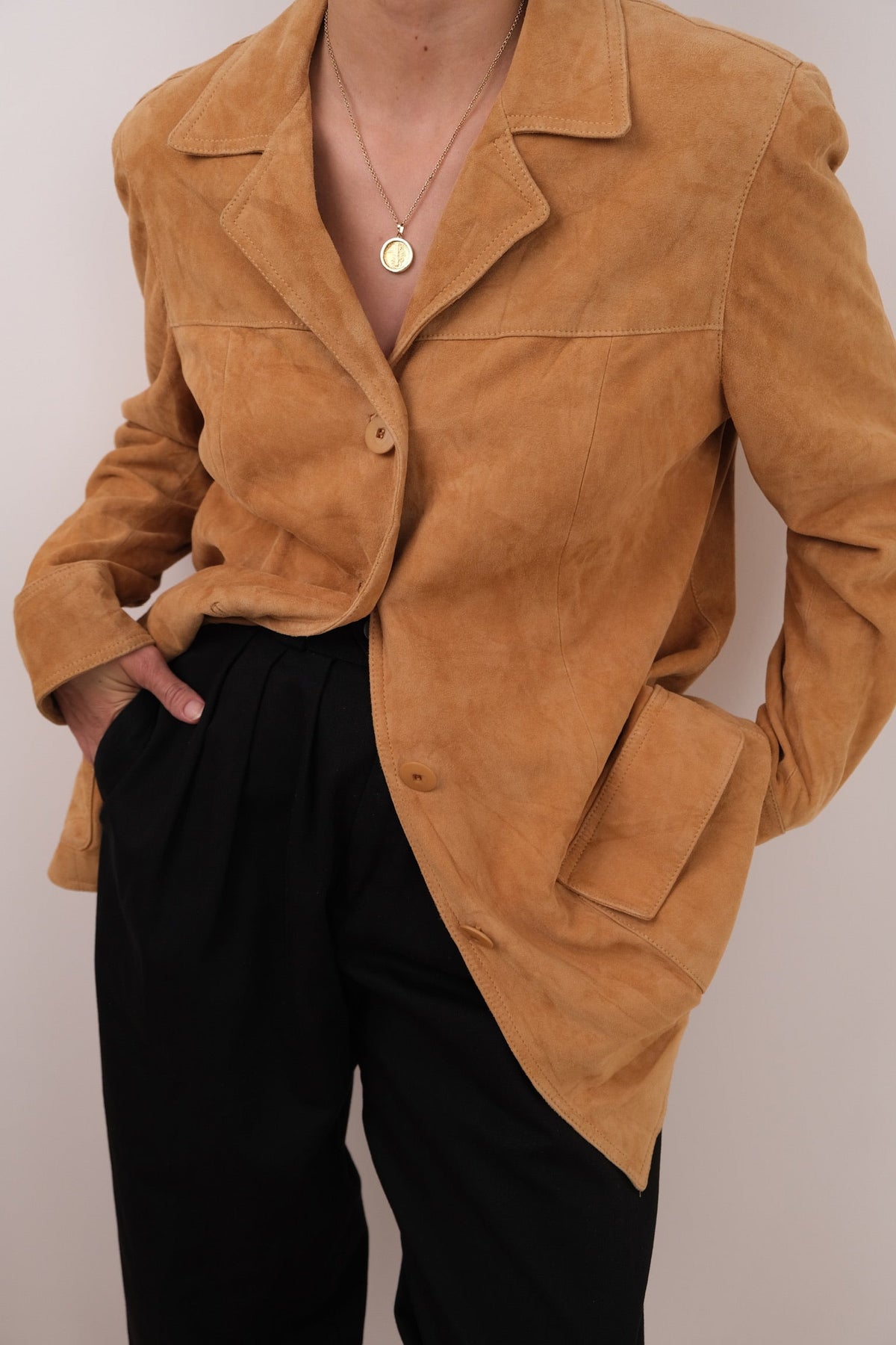 Vintage 90s Italian Fawn Suede Longline Jacket