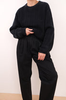 Vintage black cotton rib knit crewneck sweater