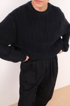 Vintage black cotton rib knit crewneck sweater