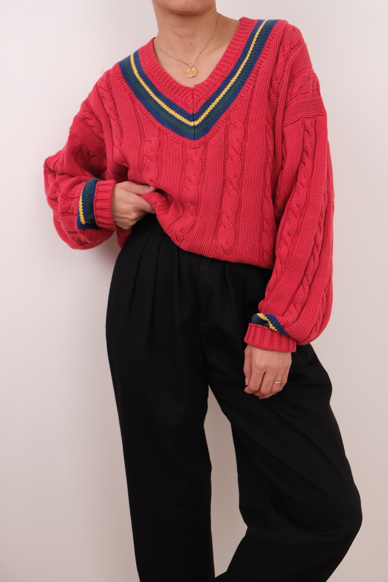 Vintage 90s Cerise Cotton Cricket Sweater