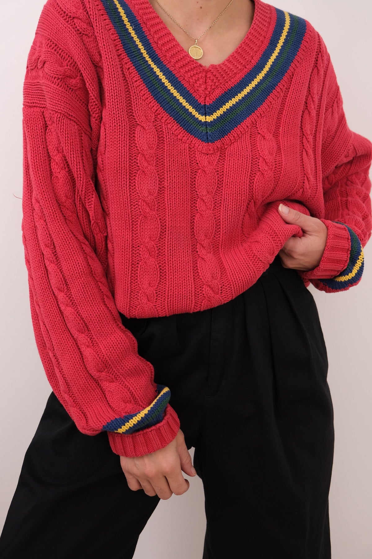 Vintage 90s Cerise Cotton Cricket Sweater