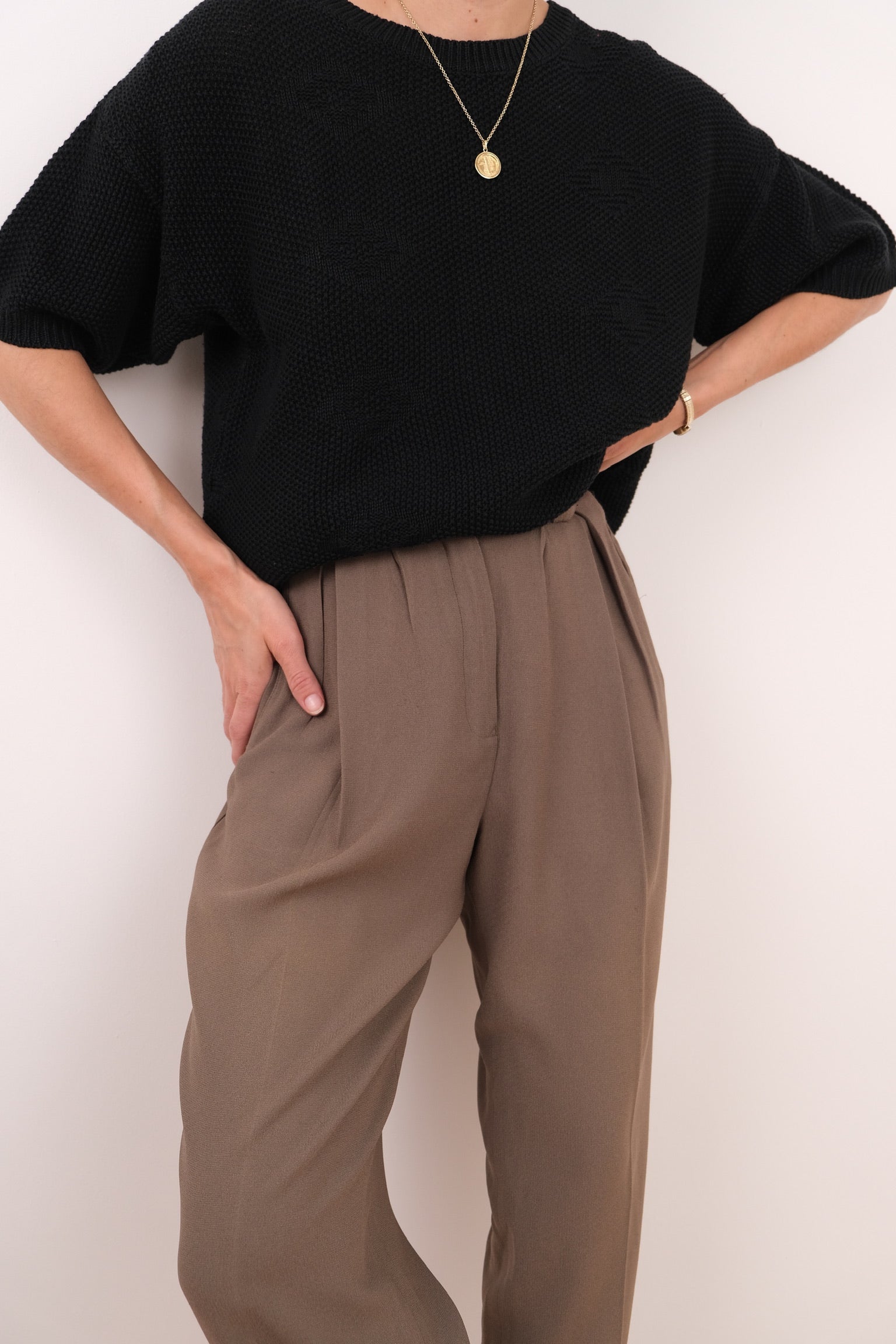 Vintage 90s Graphite Ramie Blend Waffle Knit Sweater