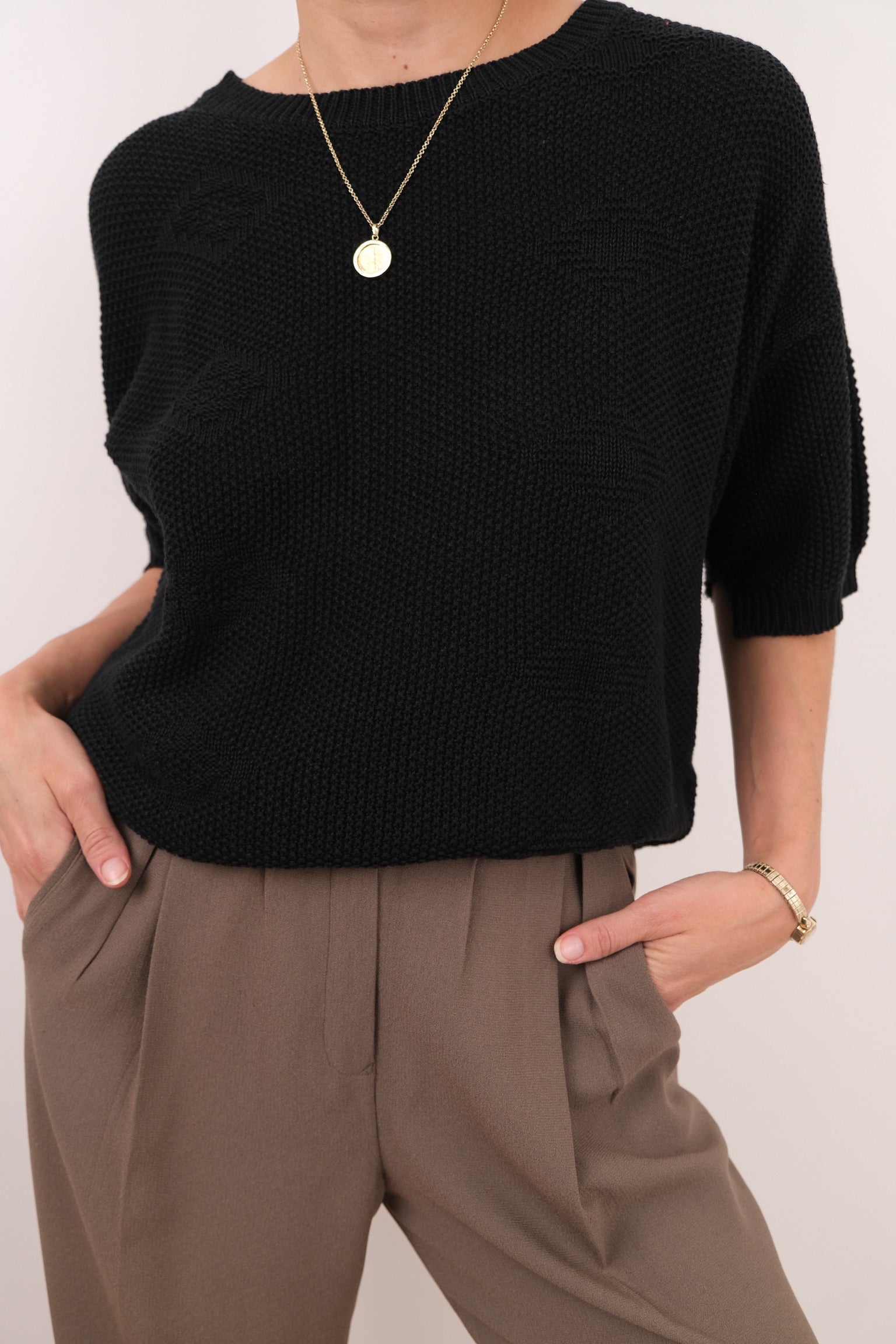 Vintage 90s Graphite Ramie Blend Waffle Knit Sweater