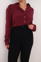 Vintage Garnet Silk Cropped Button Up Blouse
