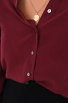 Vintage Garnet Silk Cropped Button Up Blouse