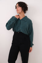 Vintage teal silk button-up shirt