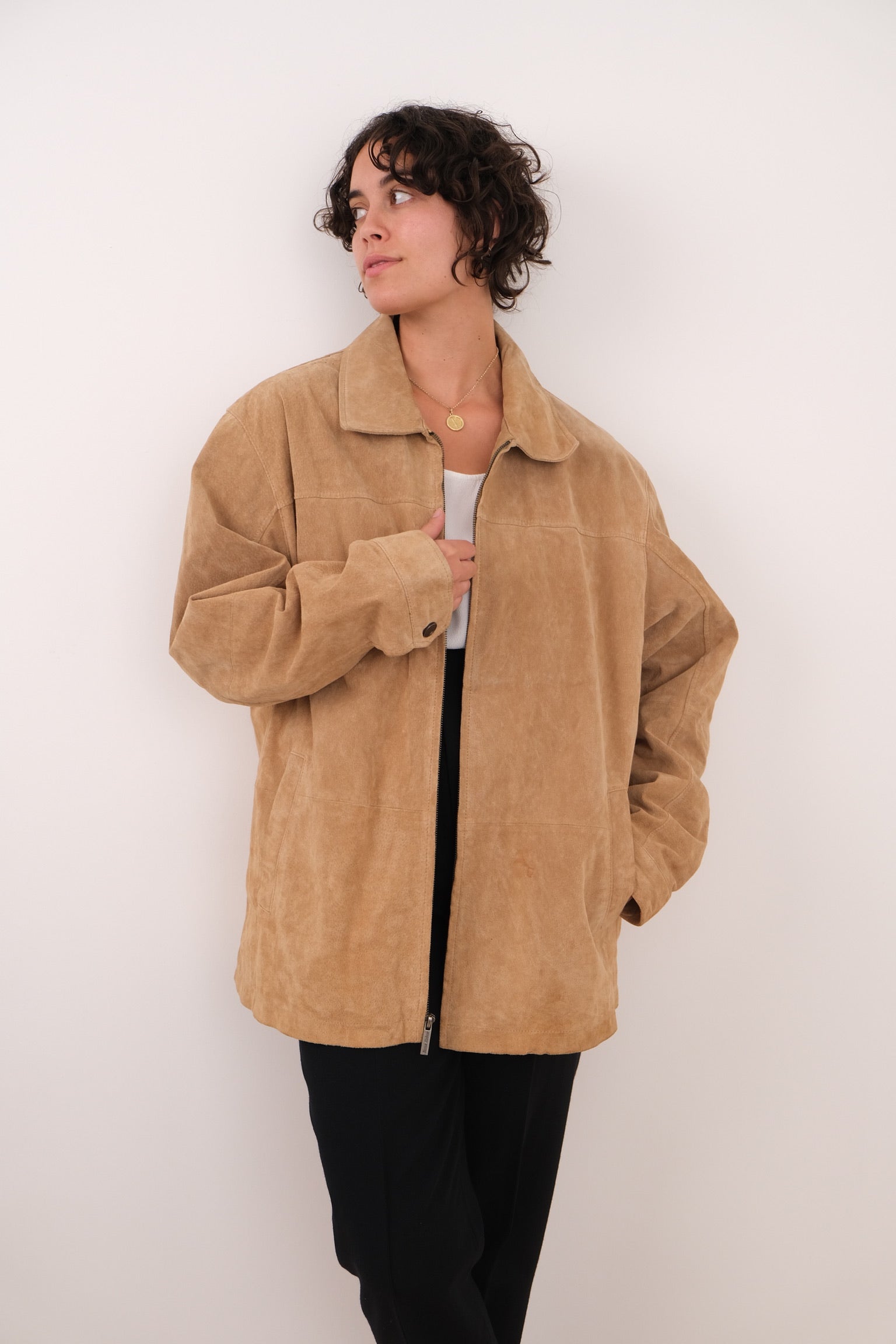 Vintage 00s Fawn Leather Zip Front Jacket