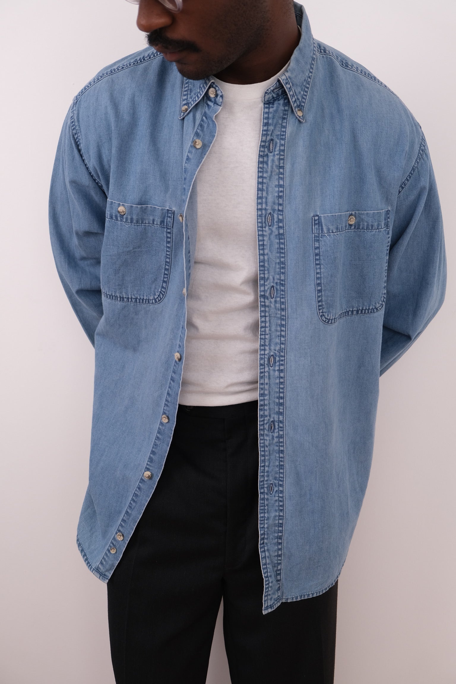 Vintage 90s Chambray Cotton Denim Button Up Shirt