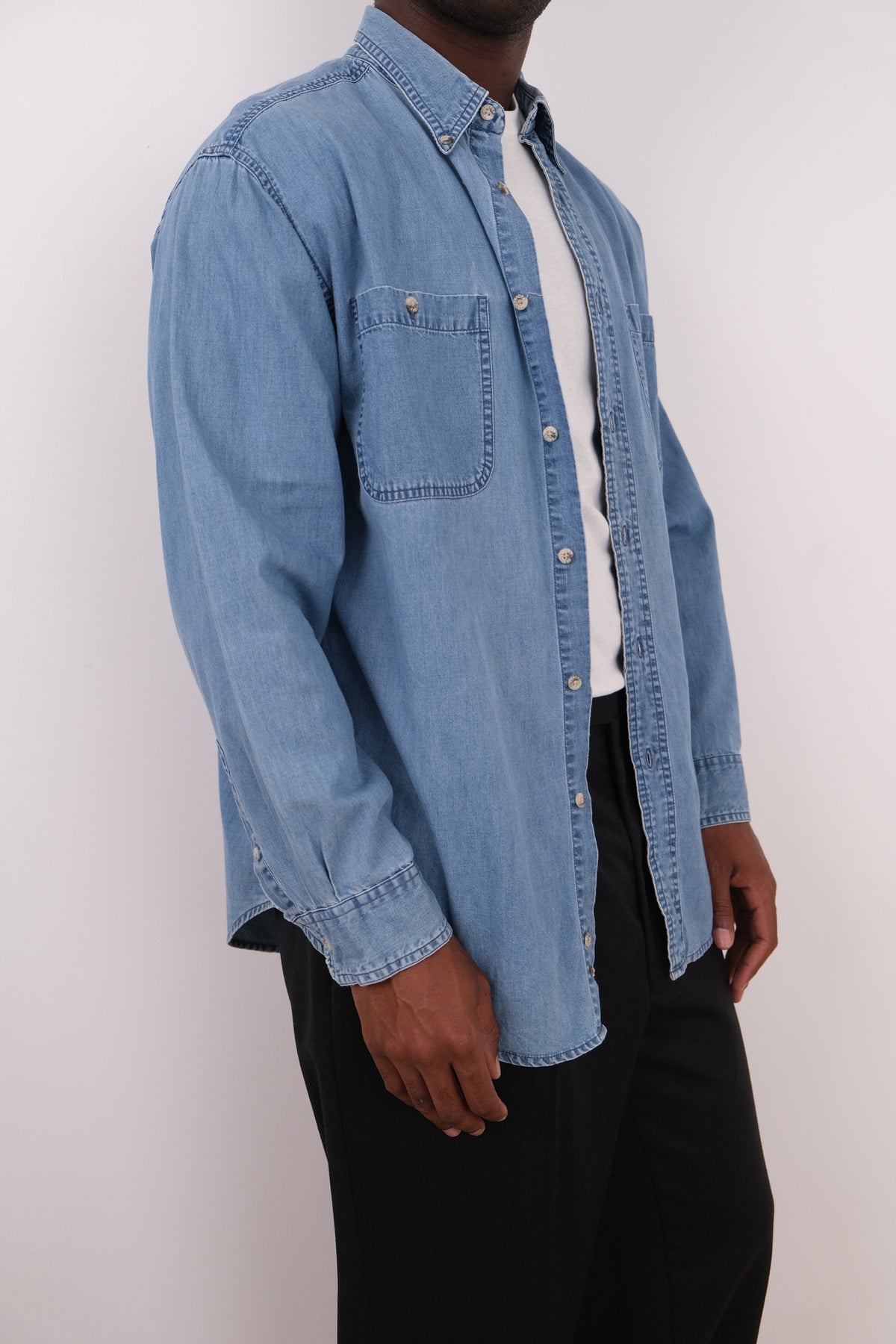 Vintage 90s Chambray Cotton Denim Button Up Shirt