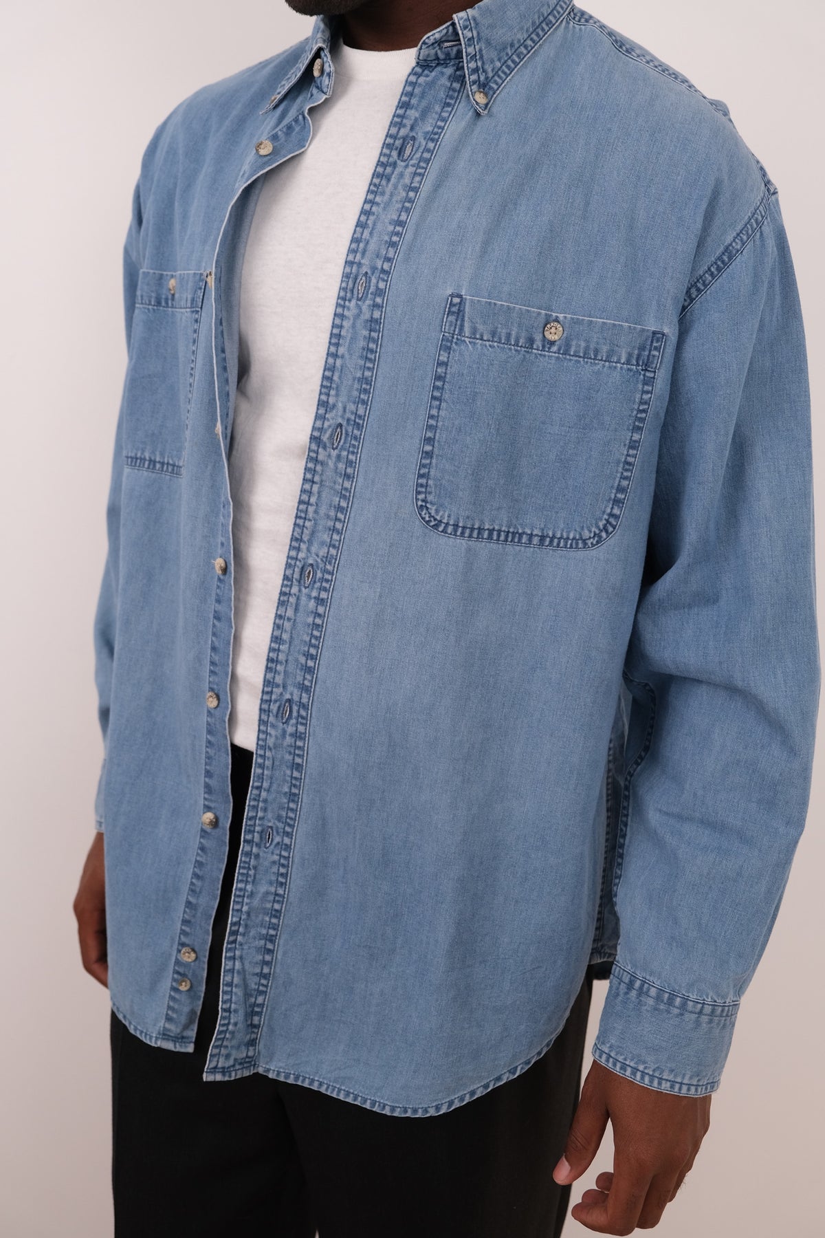 Vintage 90s Chambray Cotton Denim Button Up Shirt