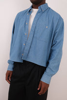 Vintage 90s USA Sky Cotton Denim Cropped Button Up Shirt
