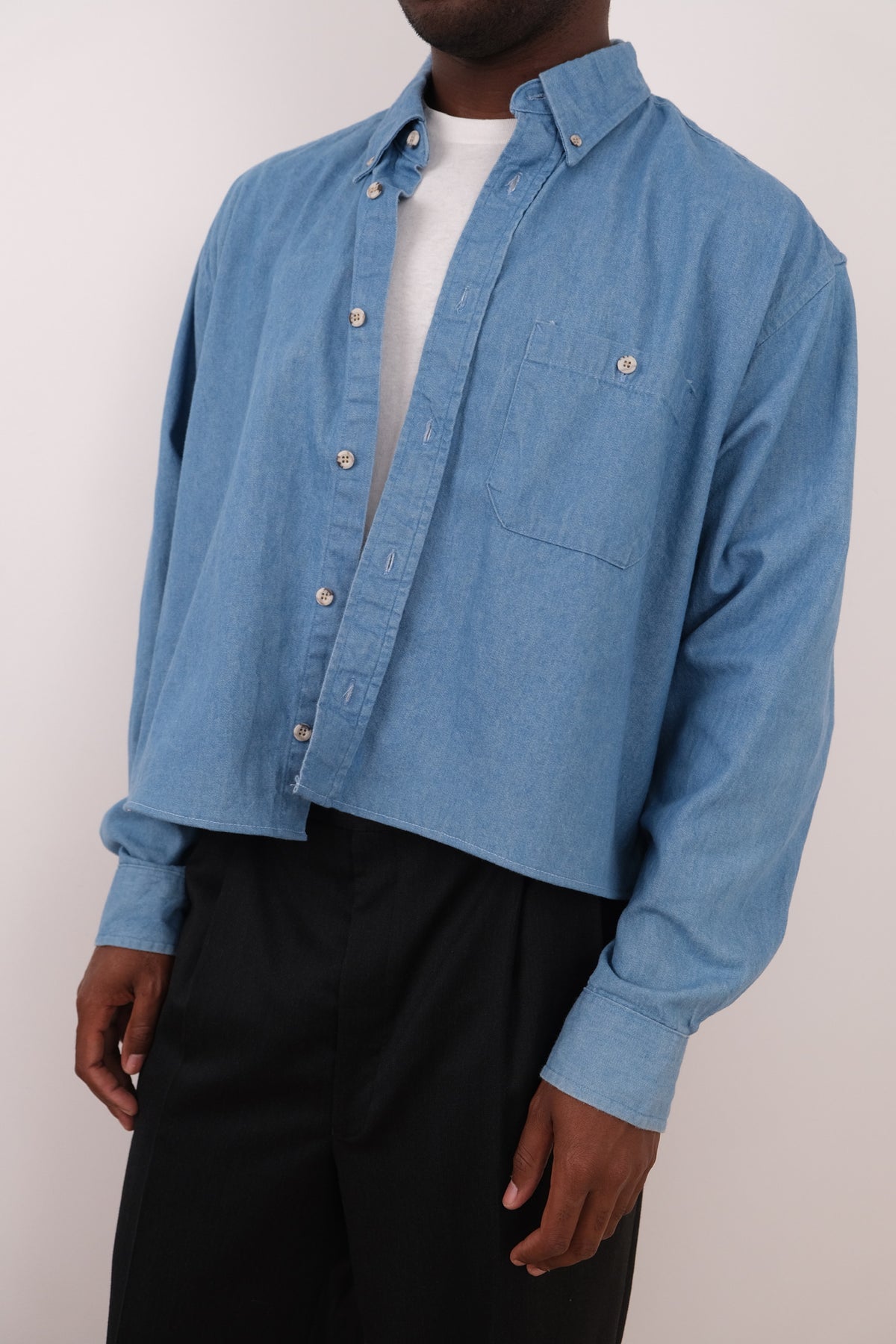 Vintage 90s USA Sky Cotton Denim Cropped Button Up Shirt