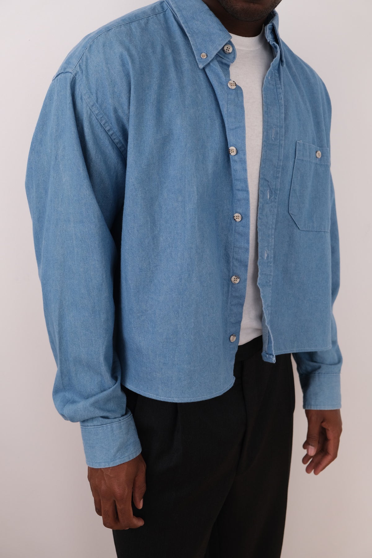 Vintage 90s USA Sky Cotton Denim Cropped Button Up Shirt