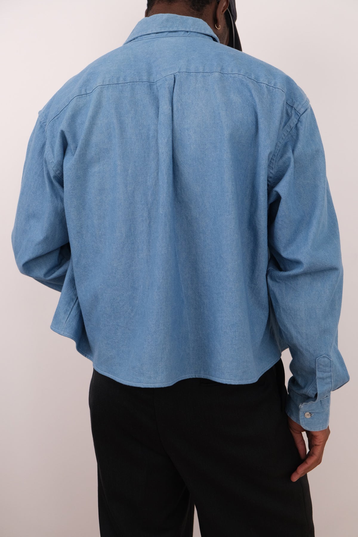 Vintage 90s USA Sky Cotton Denim Cropped Button Up Shirt