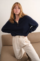 Vintage navy cashmere quarter-zip sweater