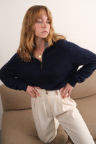 Vintage navy cashmere quarter-zip sweater