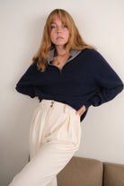 Vintage navy cashmere quarter-zip sweater