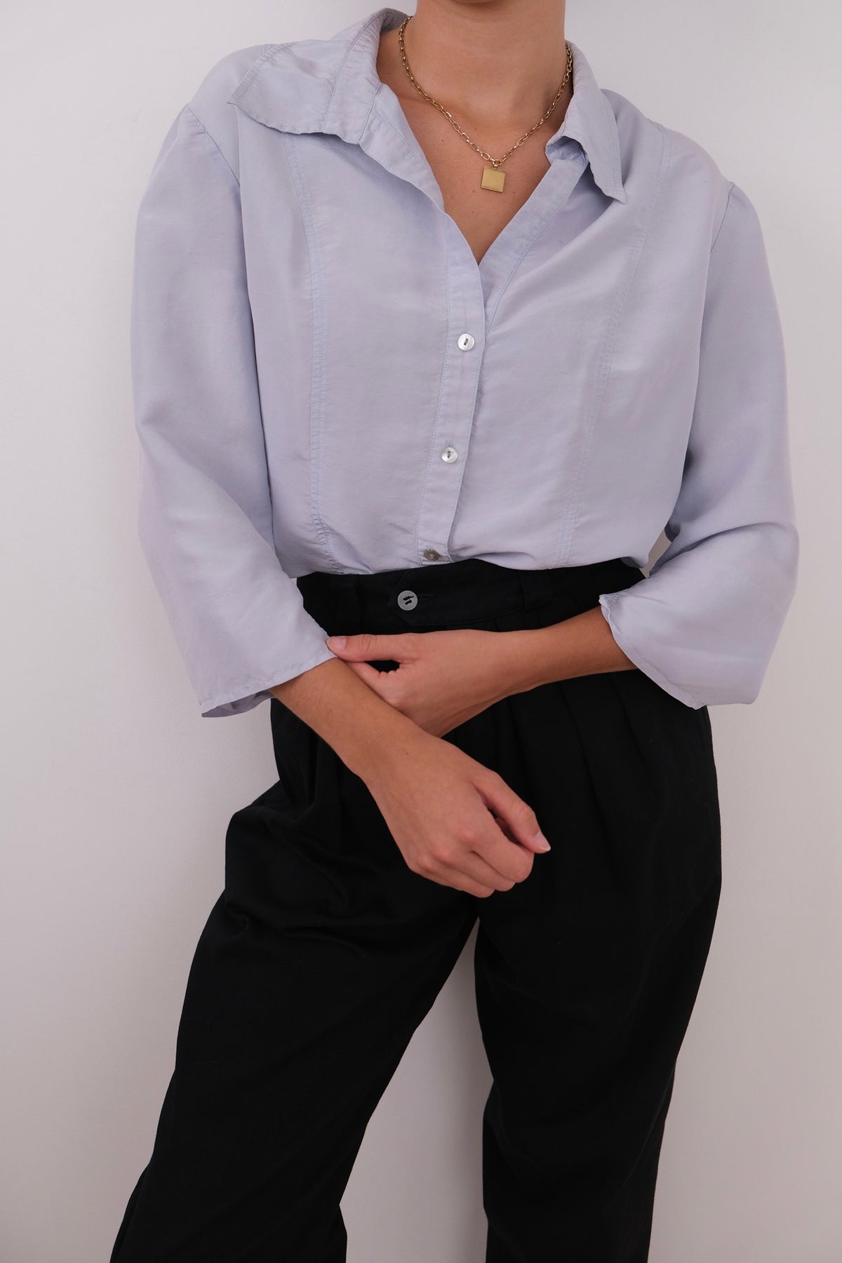 Vintage Lilac Silk Long Sleeve Button Up Shirt