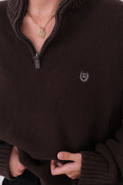Vintage Espresso Cotton Quarter-Zip Sweater