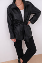 Vintage 90s Jet Leather Belted Zip-Front Jacket