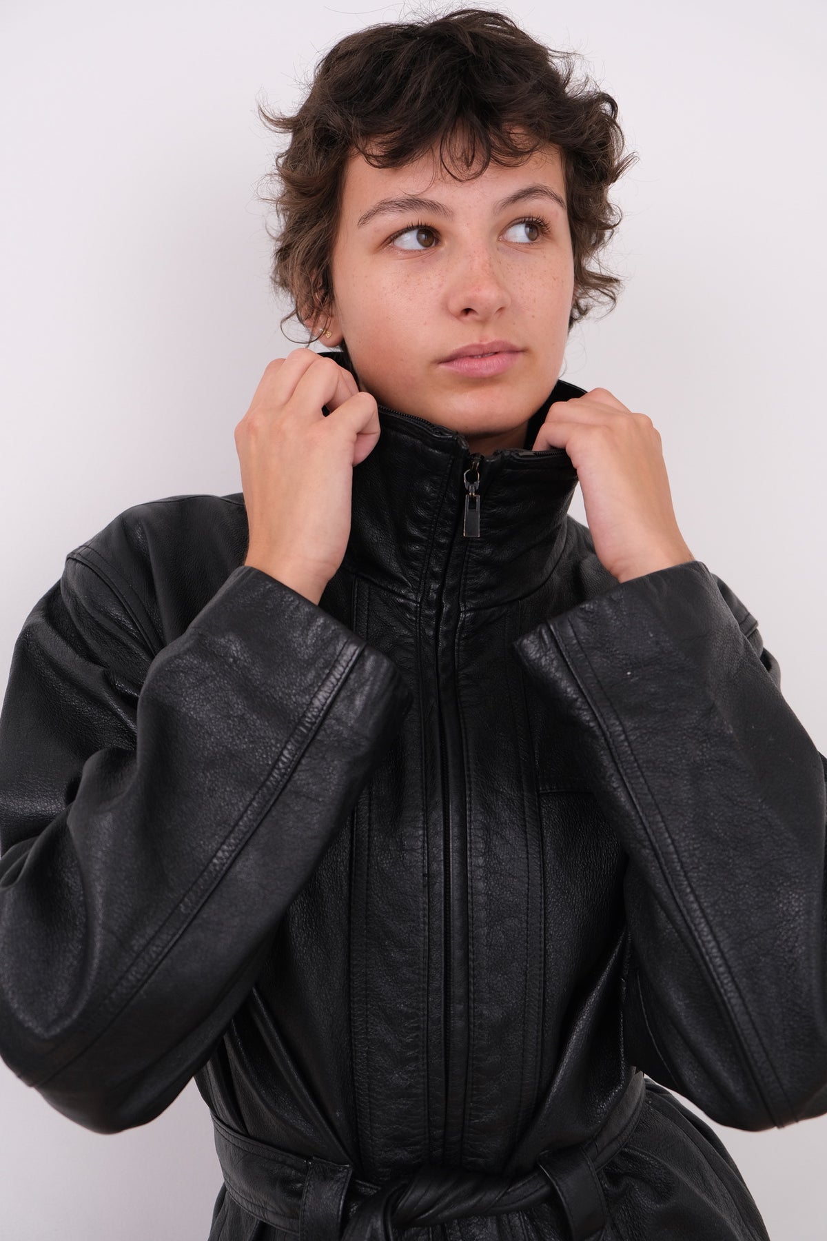 Vintage 90s Jet Leather Belted Zip-Front Jacket